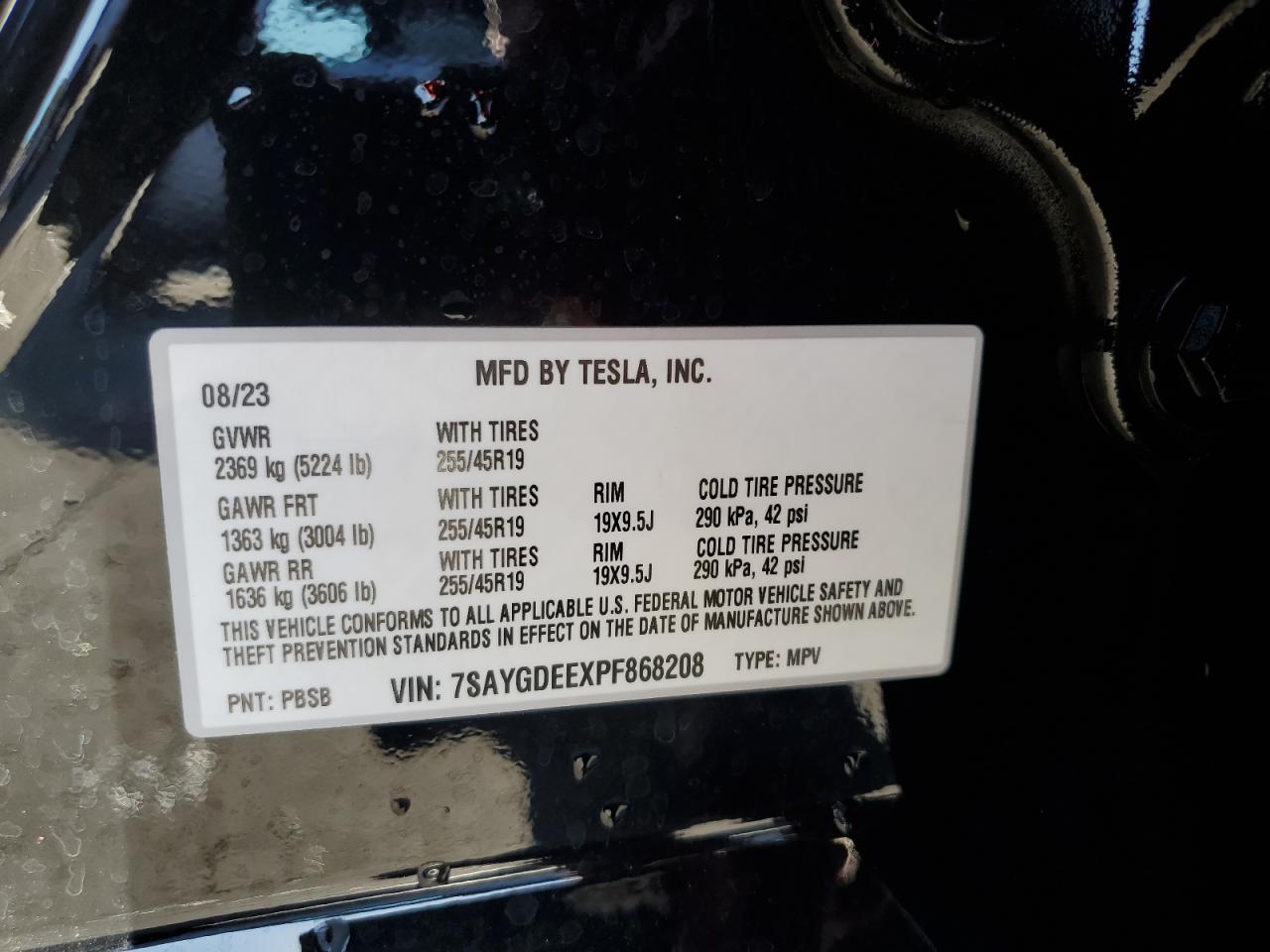 2023 TESLA MODEL Y  VIN:7SAYGDEEXPF868208