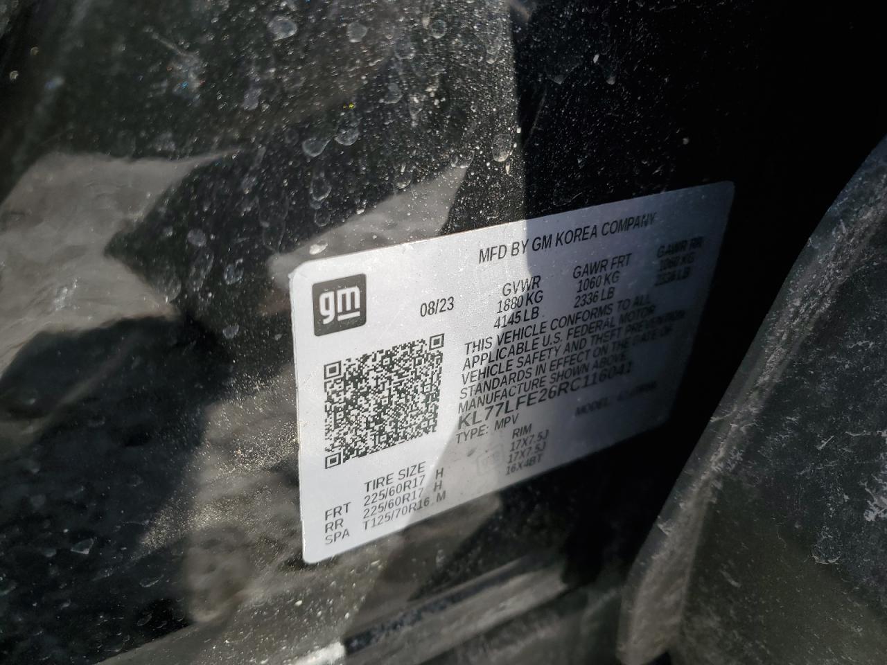 2024 CHEVROLET TRAX LS VIN:KL77LFE26RC116041