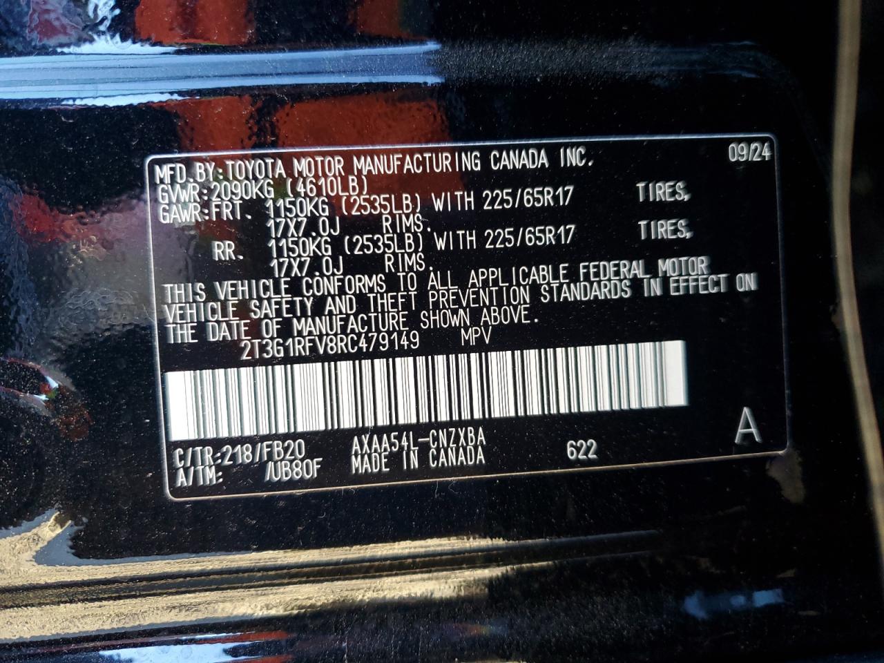 2024 TOYOTA RAV4 LE VIN:2T3G1RFV8RC479149