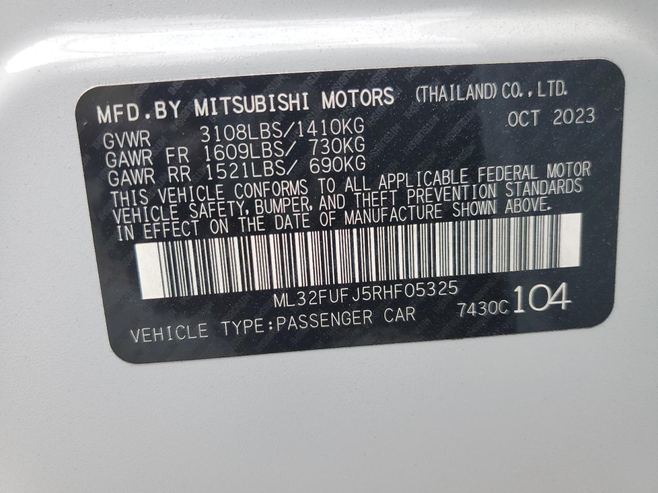 2024 MITSUBISHI MIRAGE G4 ES VIN:ML32FUFJ5RHF05325