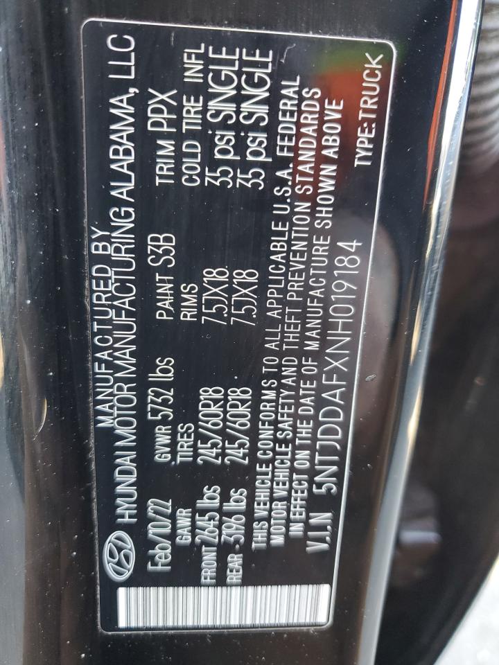 2022 HYUNDAI SANTA CRUZ SEL PREMIUM VIN:5NTJDDAFXNH019184