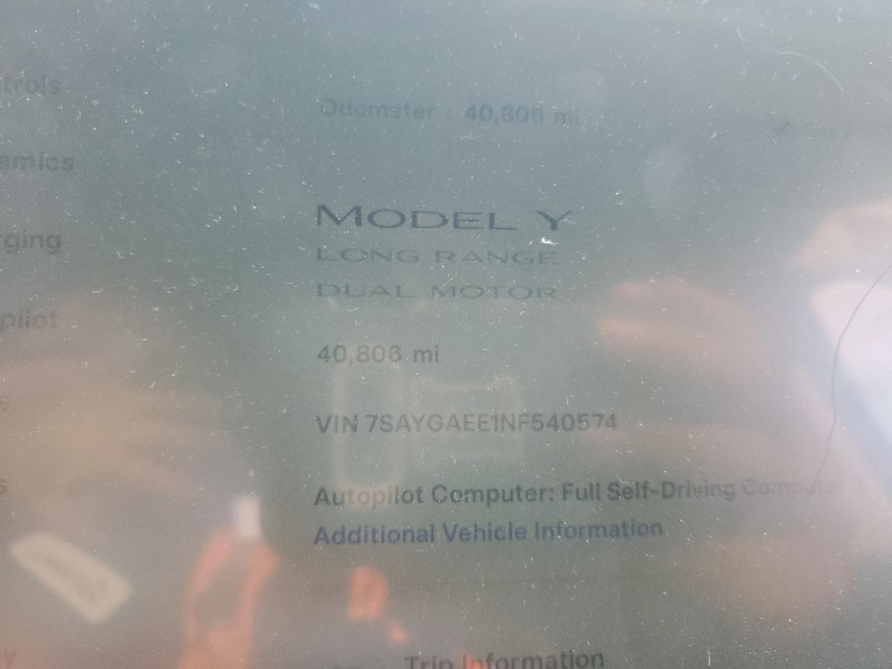 2022 TESLA MODEL Y  VIN:7SAYGAEE1NF540574