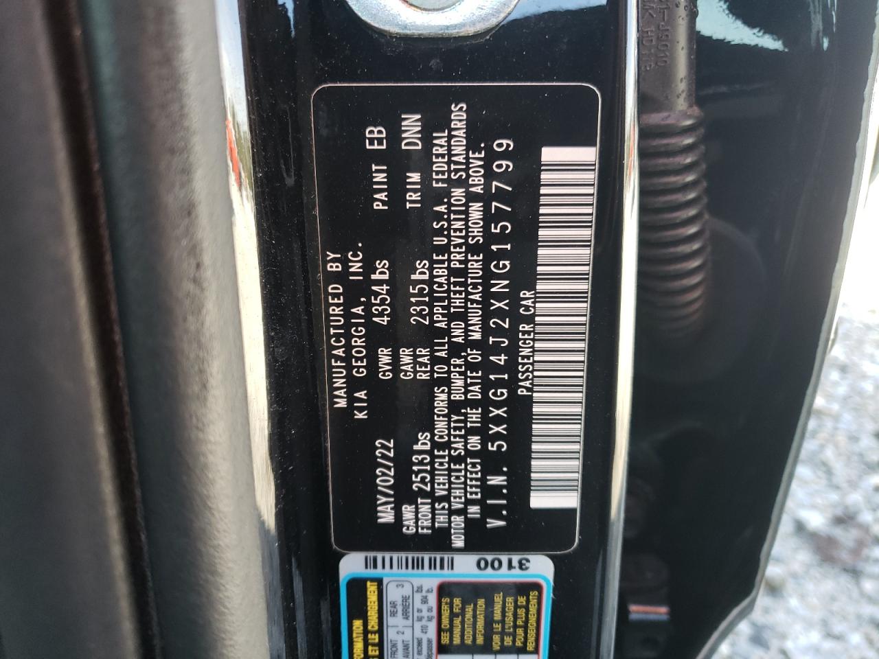 2022 KIA K5 LXS VIN:5XXG14J2XNG157799