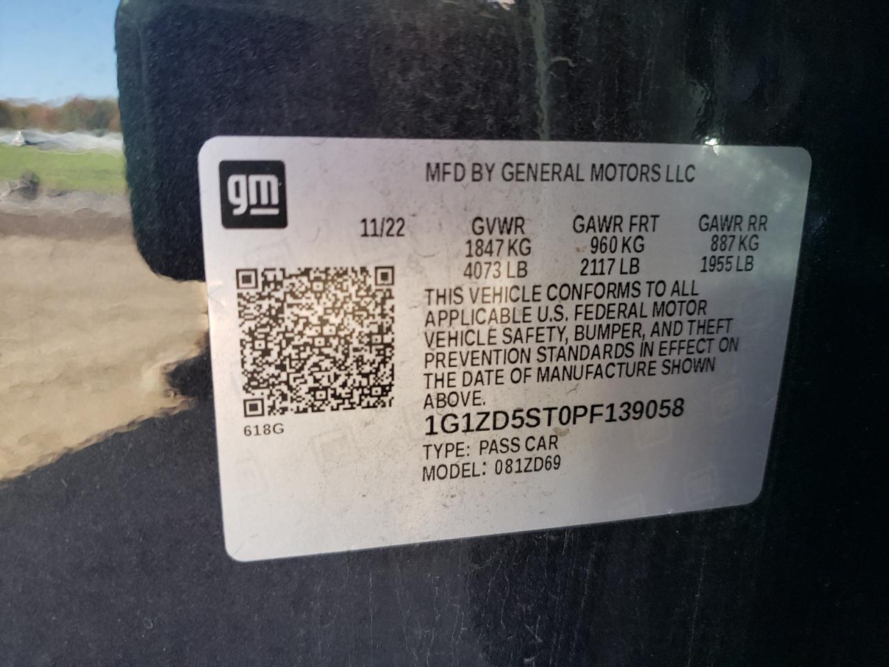 2023 CHEVROLET MALIBU LT VIN:1G1ZD5ST0PF139058