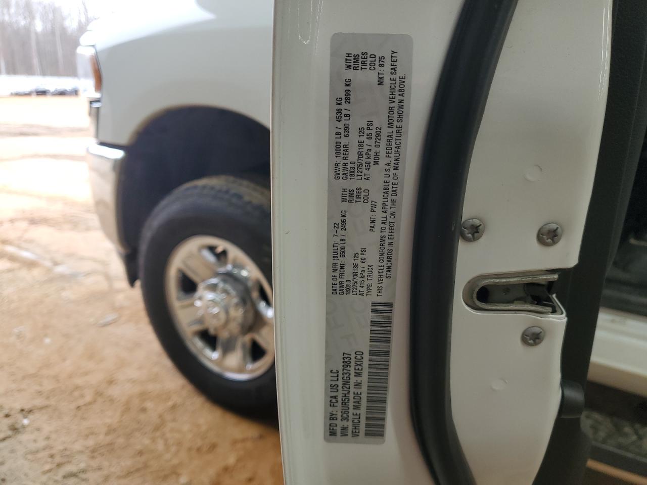 2022 RAM 2500 TRADESMAN VIN:3C6UR5HJ2NG379837