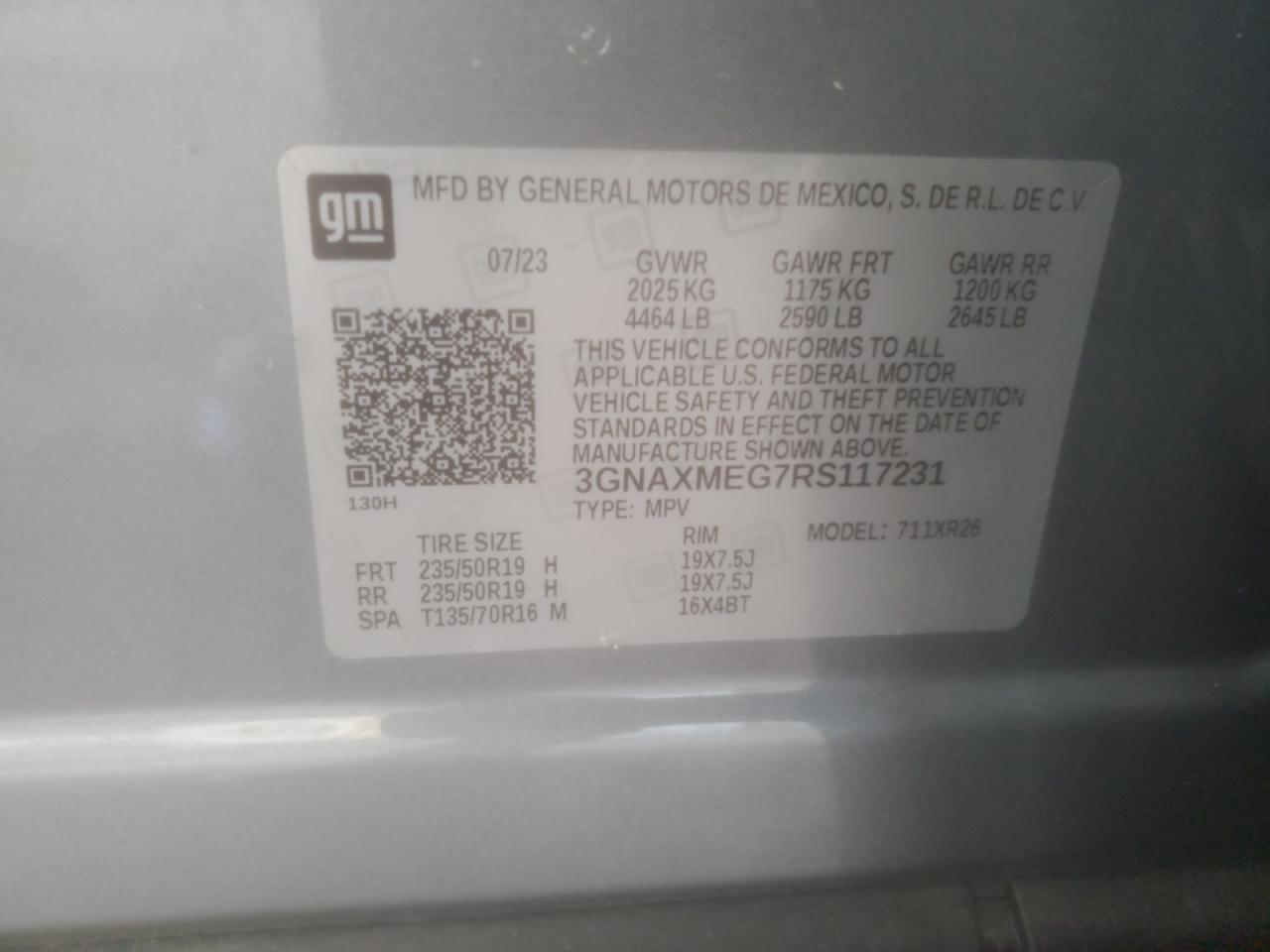 2024 CHEVROLET EQUINOX RS VIN:3GNAXMEG7RS117231