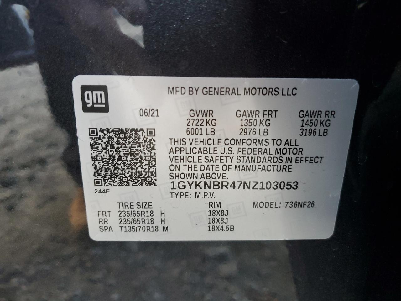2022 CADILLAC XT5 LUXURY VIN:1GYKNBR47NZ103053