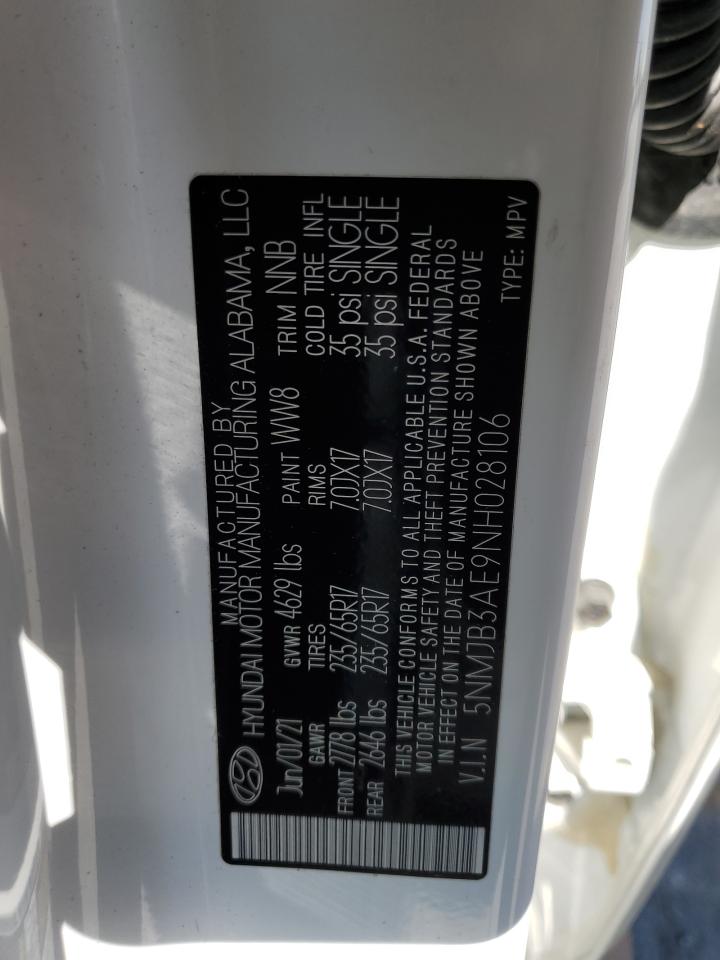 2022 HYUNDAI TUCSON SEL VIN:5NMJB3AE9NH028106