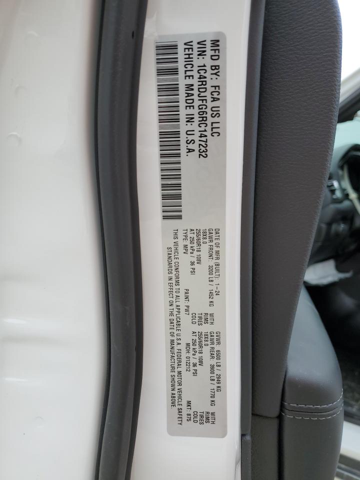 2024 DODGE DURANGO PURSUIT VIN:1C4RDJFG6RC147232