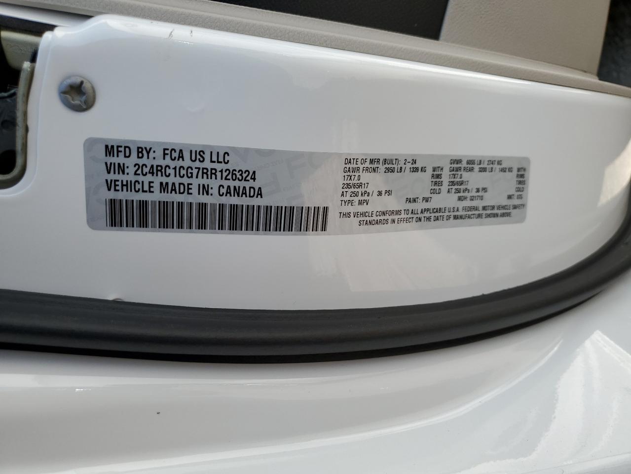2024 CHRYSLER VOYAGER LX VIN:2C4RC1CG7RR126324