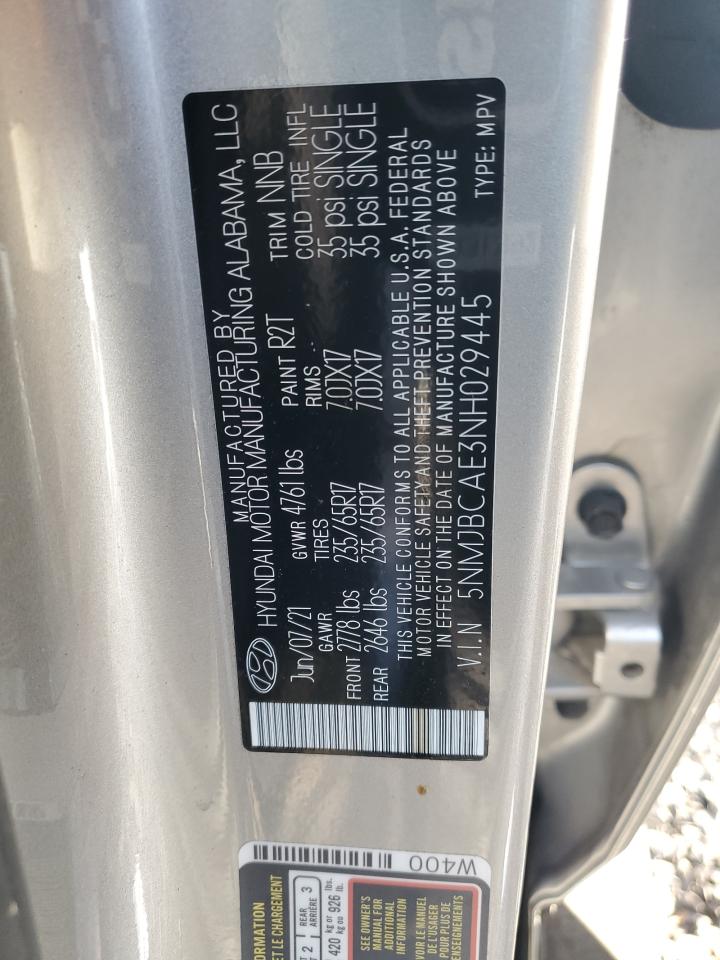 2022 HYUNDAI TUCSON SEL VIN:5NMJBCAE3NH029445