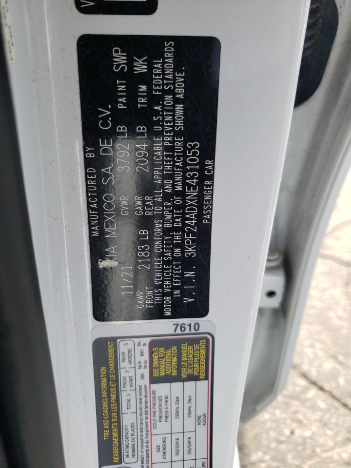 2022 KIA FORTE FE VIN:3KPF24ADXNE431053