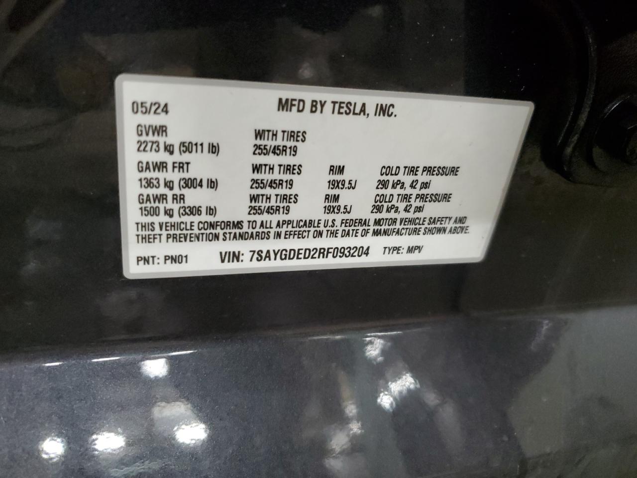 2024 TESLA MODEL Y  VIN:7SAYGDED2RF093204