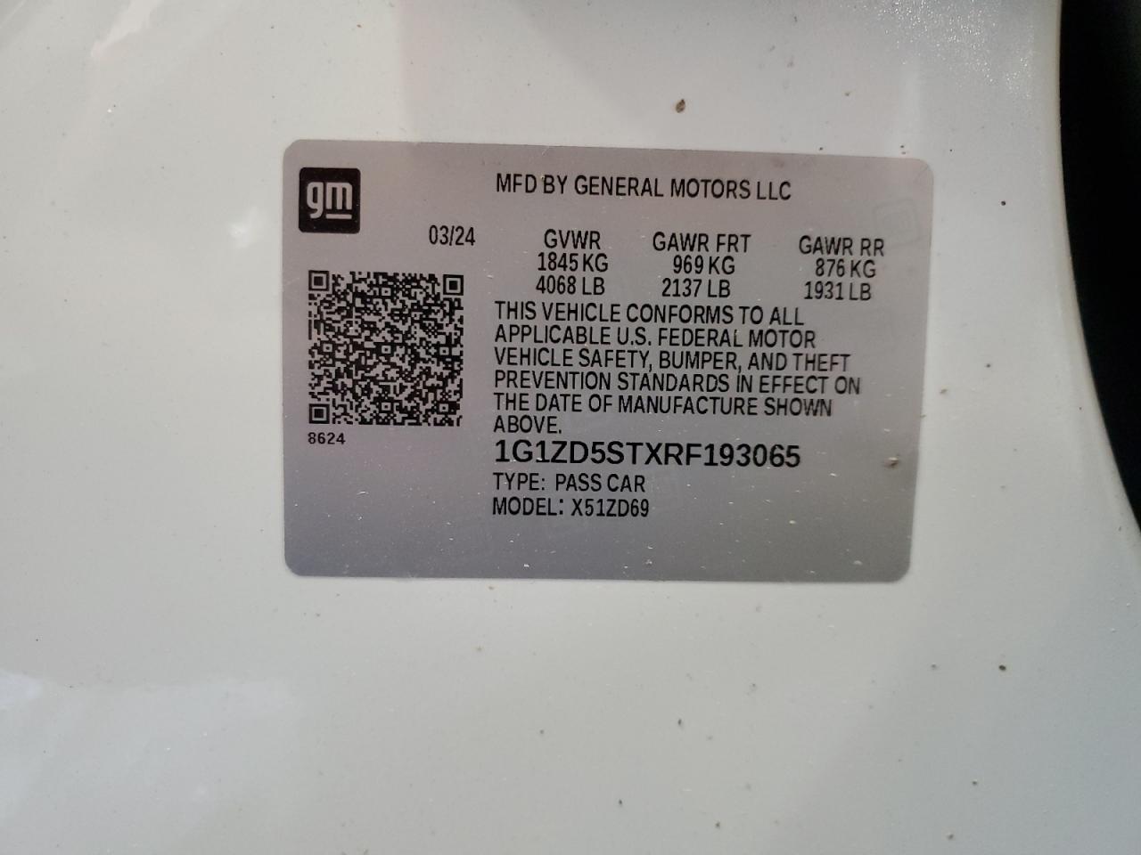 2024 CHEVROLET MALIBU LT VIN:1G1ZD5STXRF193065