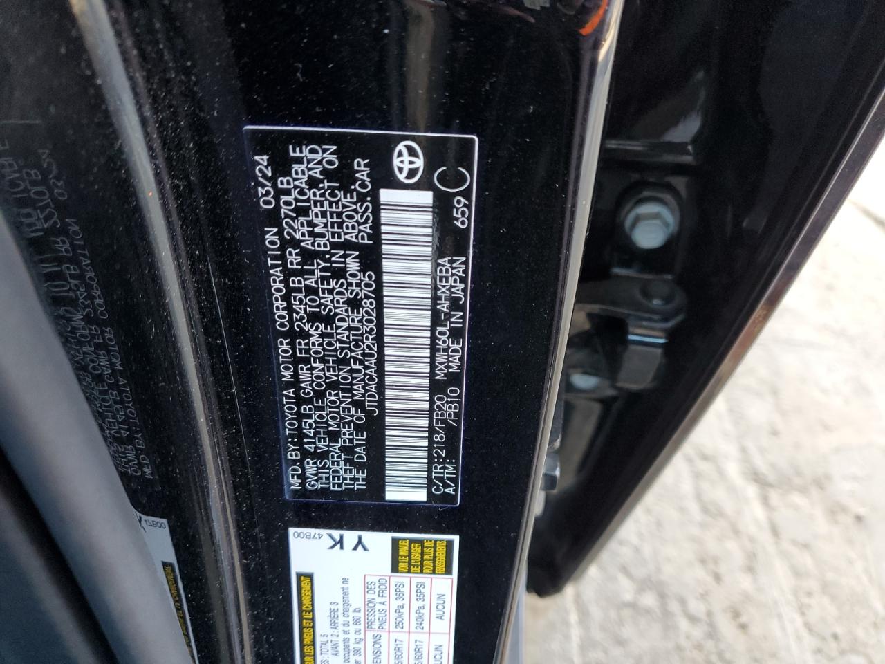 2024 TOYOTA PRIUS LE VIN:JTDACAAU2R3028705