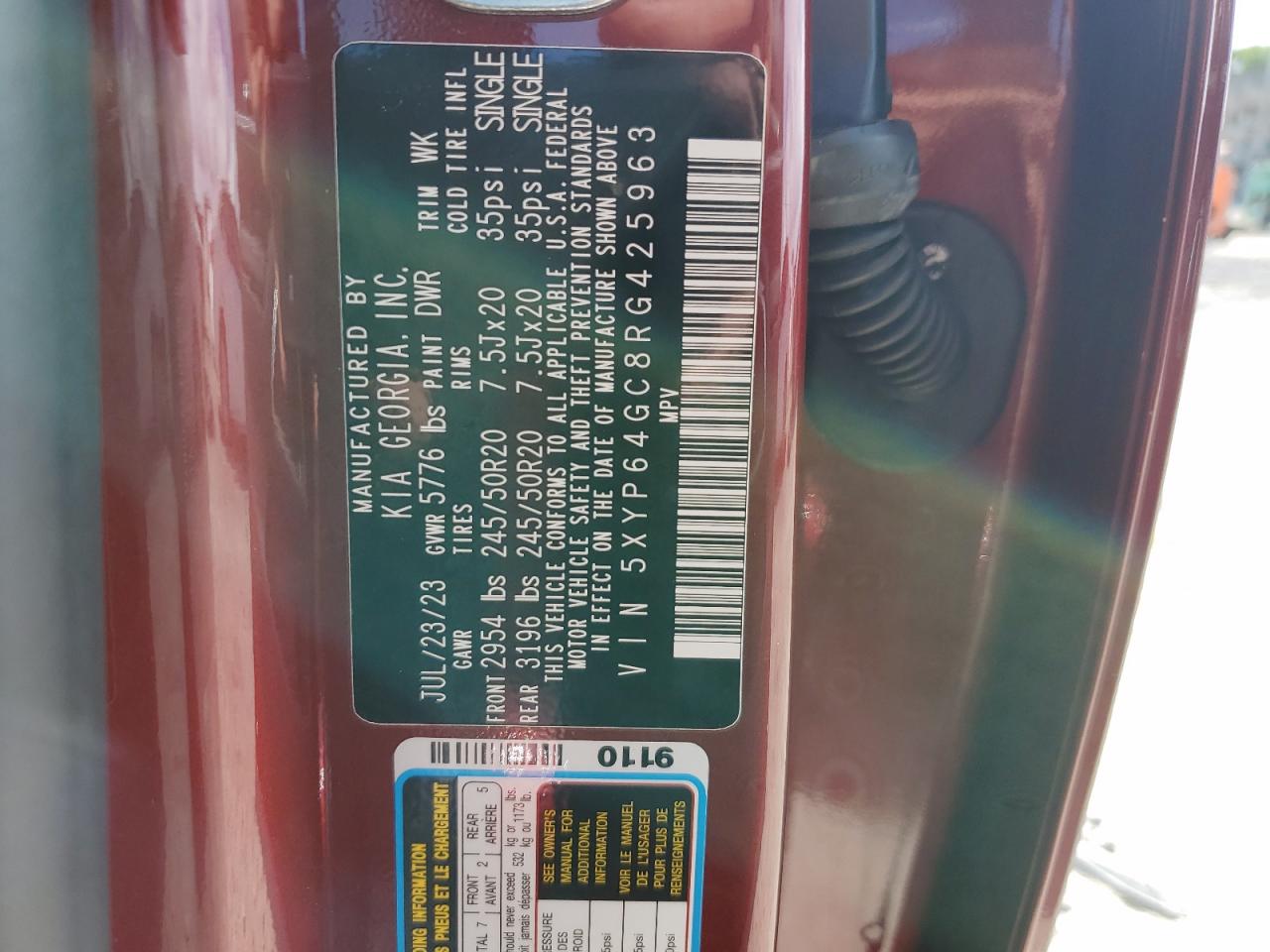 2024 KIA TELLURIDE S VIN:5XYP64GC8RG425963