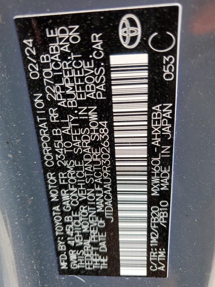 2024 TOYOTA PRIUS LE VIN:JTDACAAU9R3026384