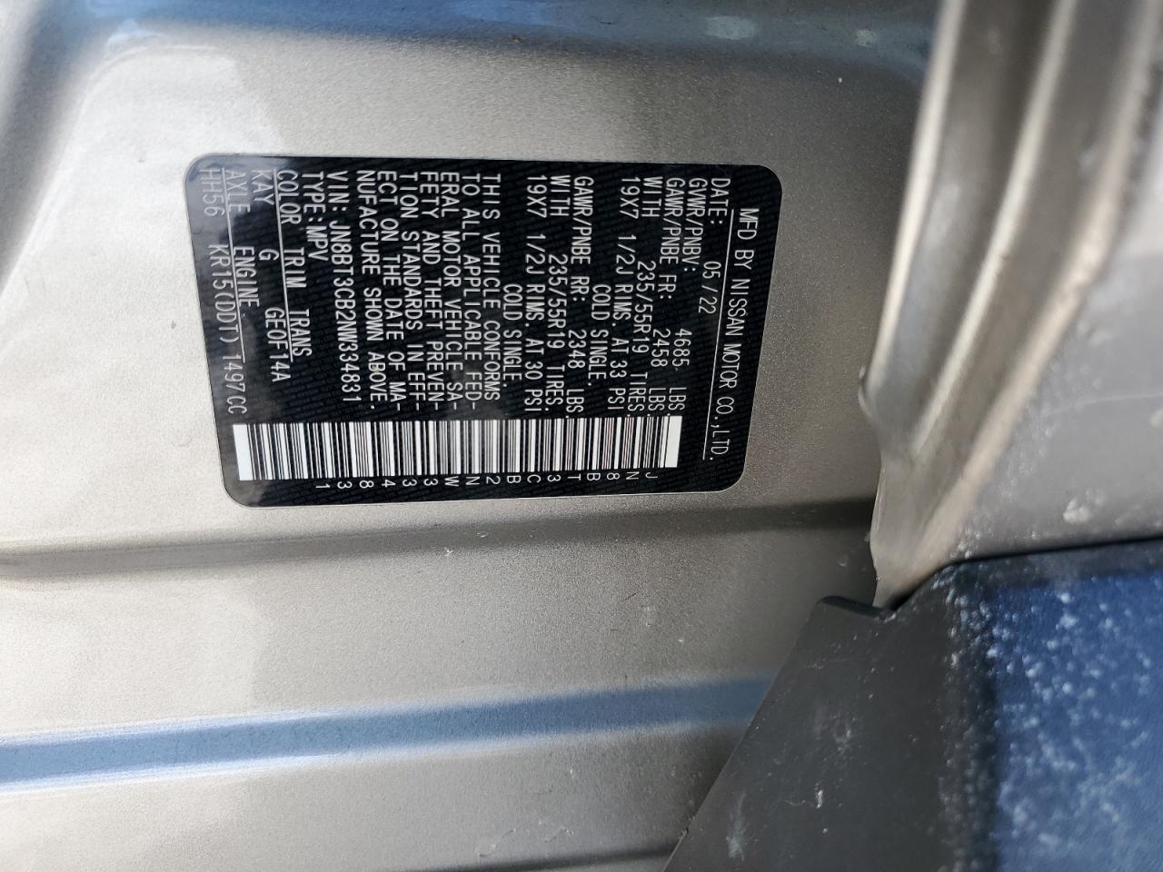 2022 NISSAN ROGUE SL VIN:5J6RM3H71DL010436