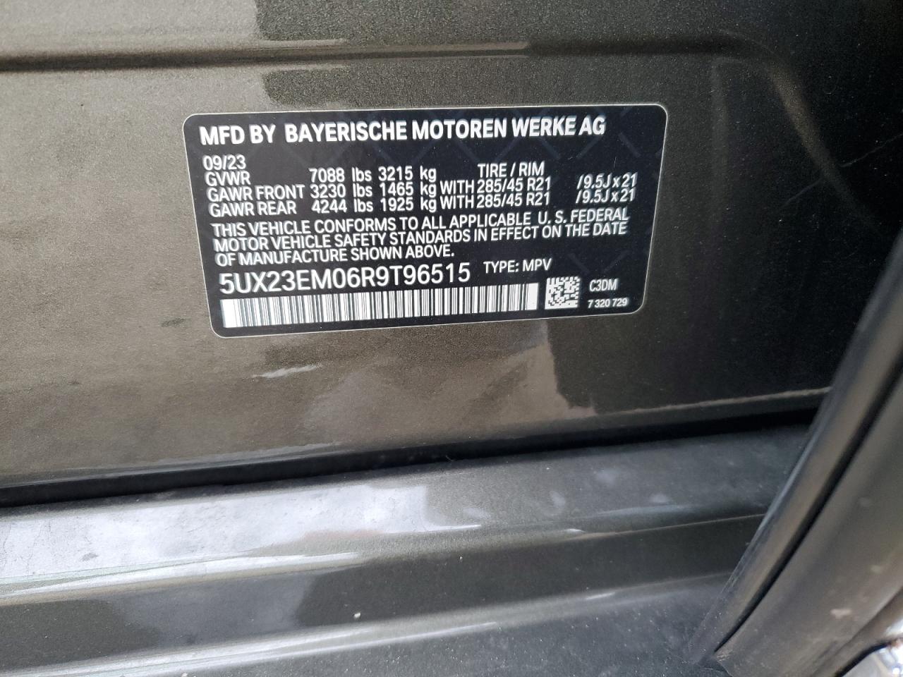 2024 BMW X7 XDRIVE40I VIN:5UX23EM06R9T96515