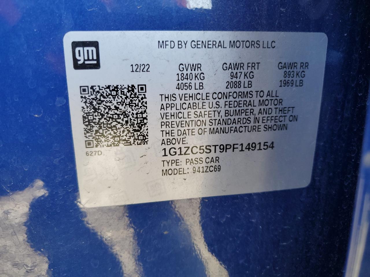 2023 CHEVROLET MALIBU LS VIN:1G1ZC5ST9PF149154