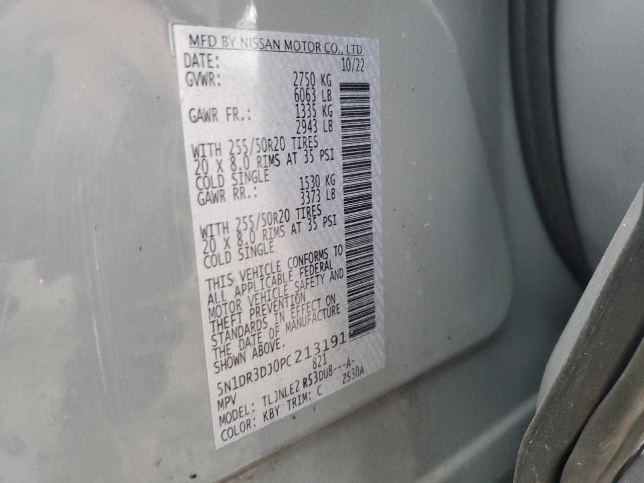 2023 NISSAN PATHFINDER PLATINUM VIN:5N1DR3DJ0PC213191
