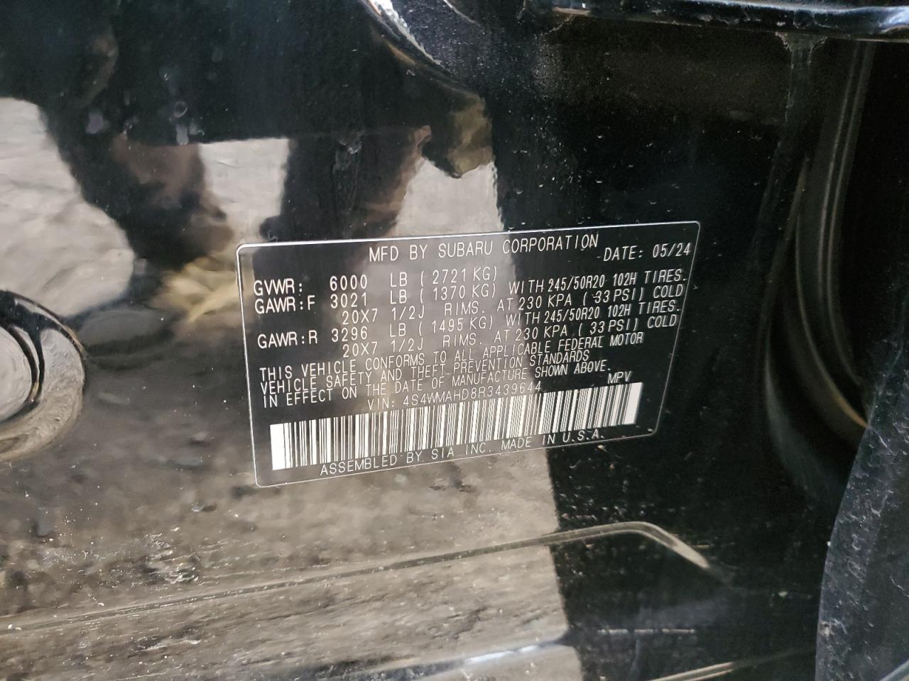 2024 SUBARU ASCENT ONYX EDITION VIN:4S4WMAHD8R3439644