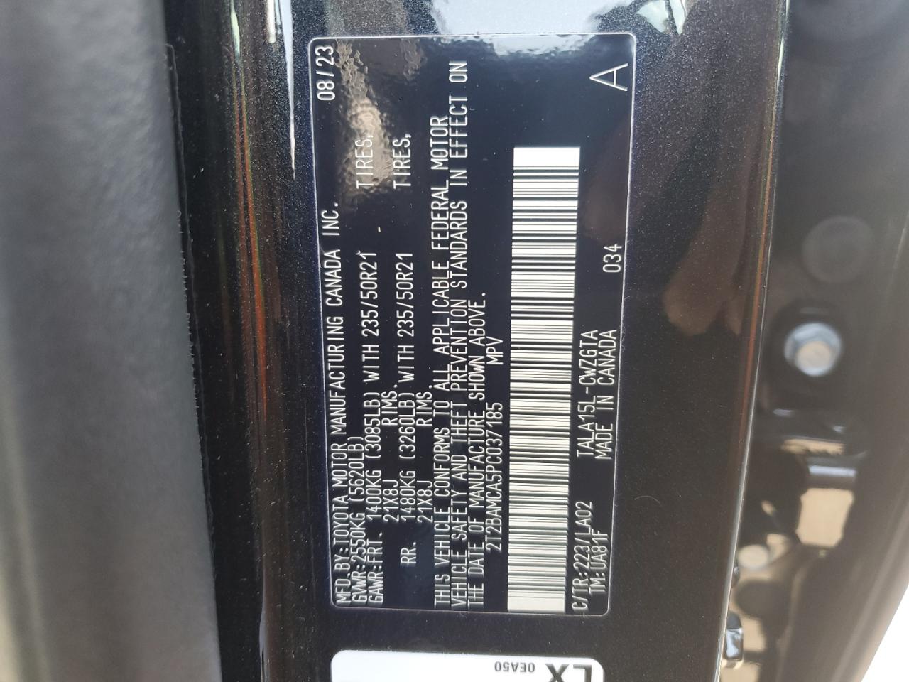 2023 LEXUS RX 350 BASE VIN:2T2BAMCA5PC037185
