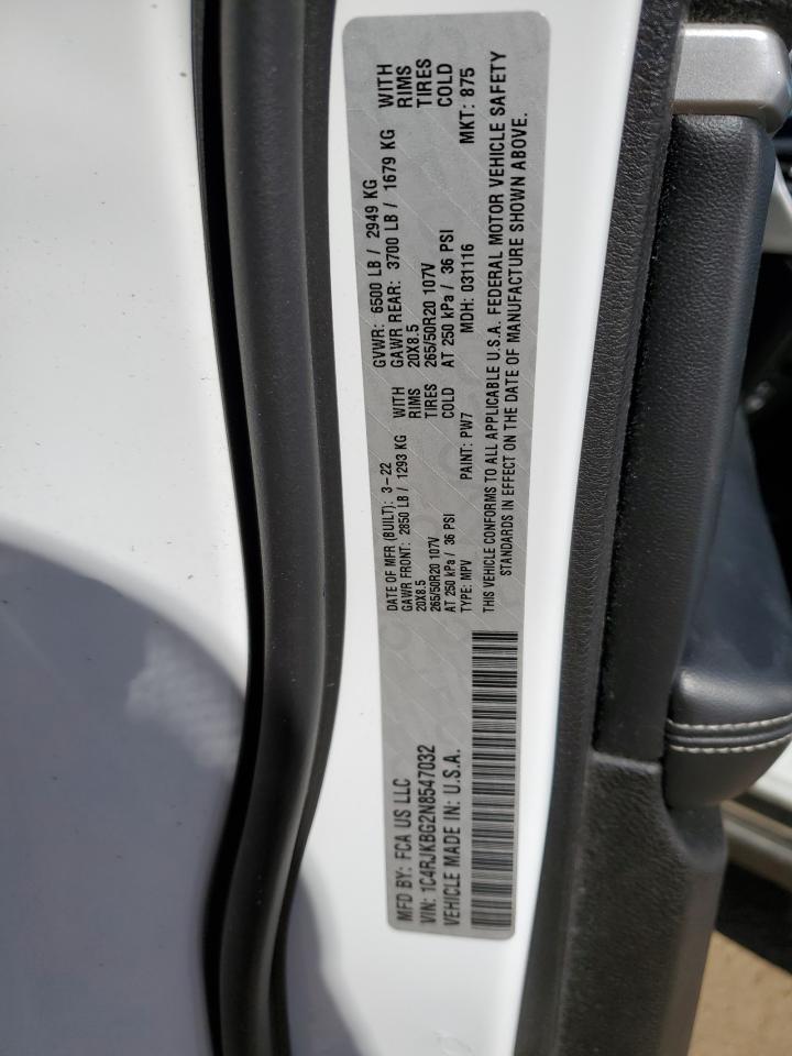2022 JEEP GRAND CHEROKEE L LIMITED VIN:1C4RJKBG2N8547032