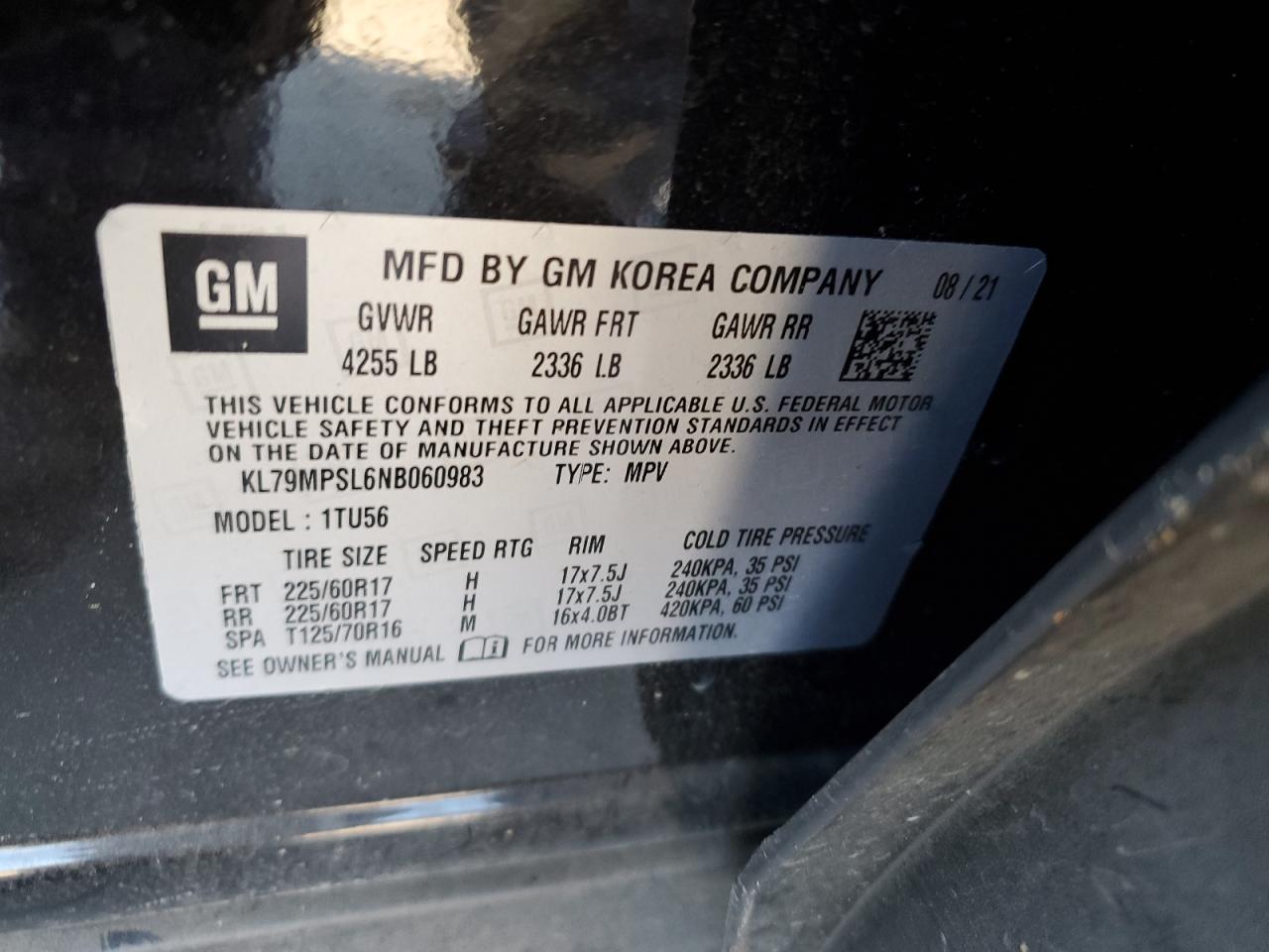 2022 CHEVROLET TRAILBLAZER LT VIN:KL79MPSL6NB060983