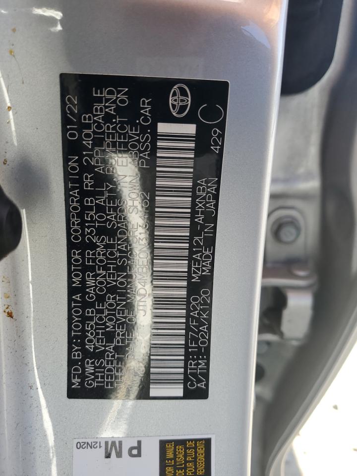 2022 TOYOTA COROLLA SE VIN:JTND4MBE0N3164162