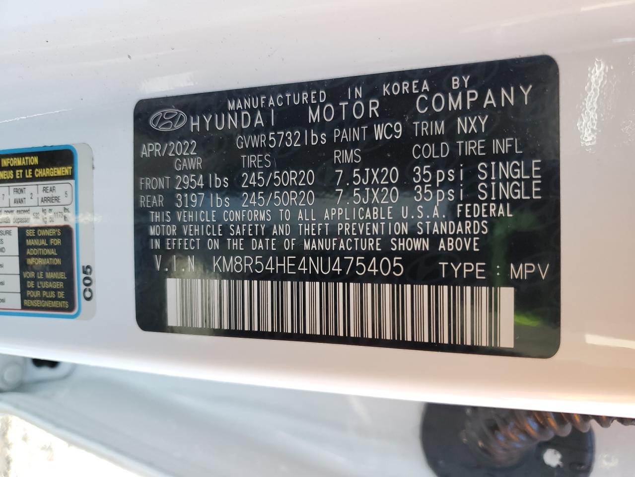 2022 HYUNDAI PALISADE LIMITED VIN:KM8R54HE4NU475405