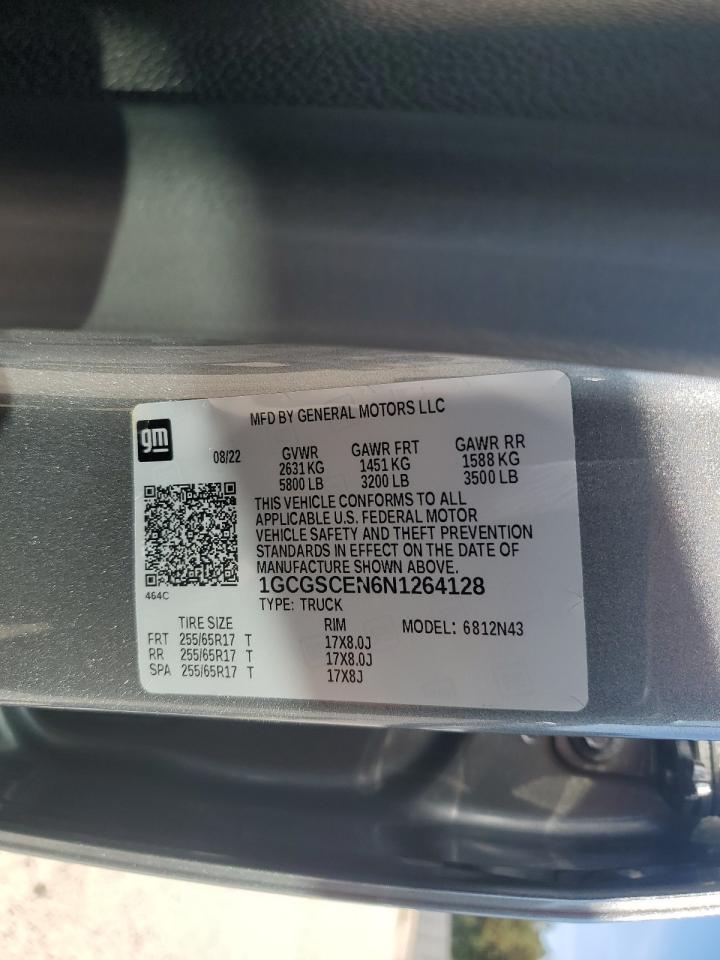 2022 CHEVROLET COLORADO LT VIN:1GCGSCEN6N1264128