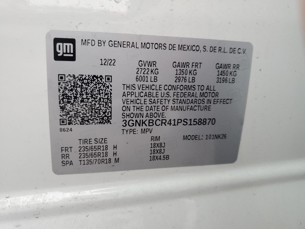 2023 CHEVROLET BLAZER 2LT VIN:3GNKBCR41PS158870