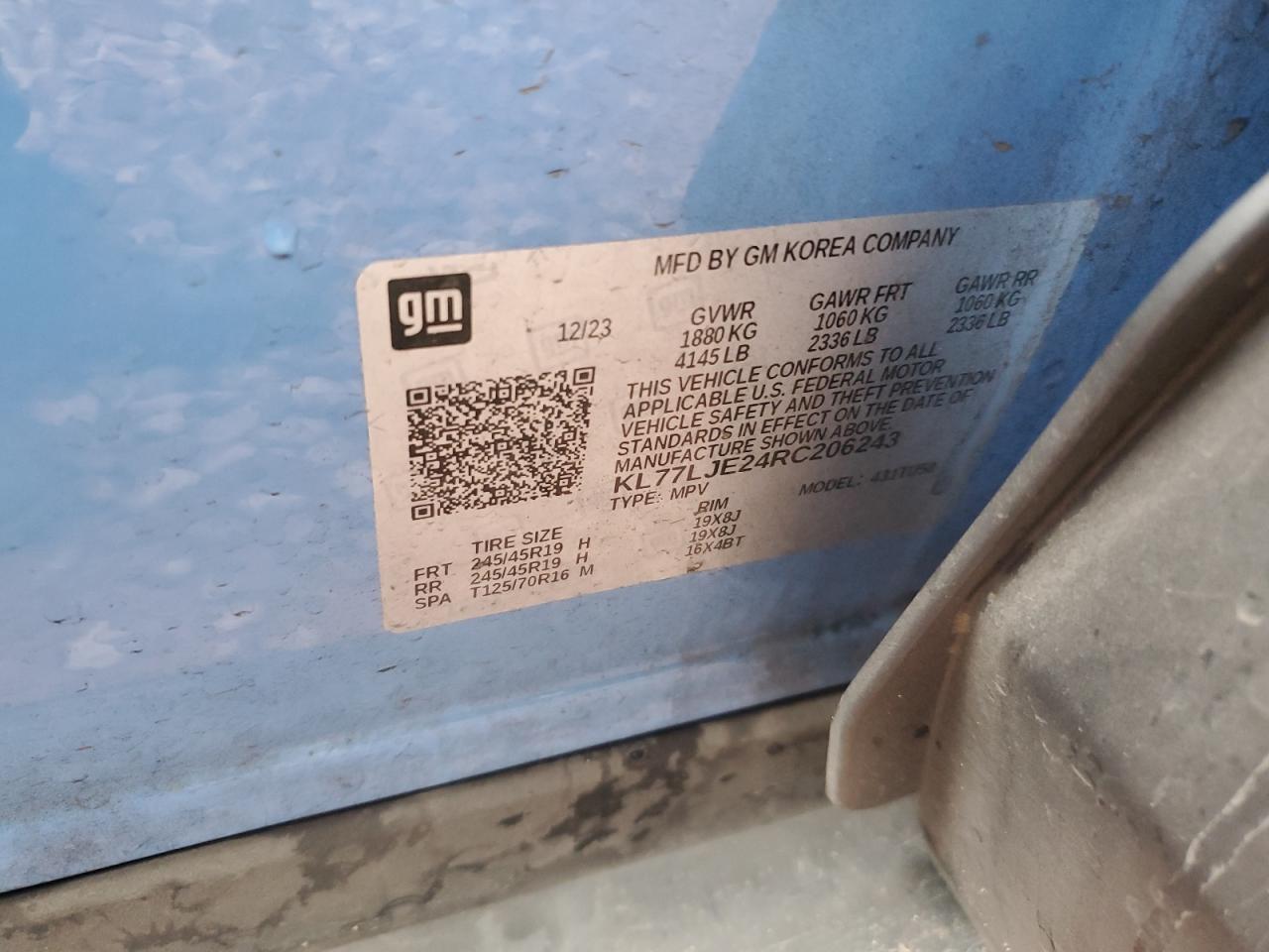 2024 CHEVROLET TRAX 2RS VIN:KL77LJE24RC206243