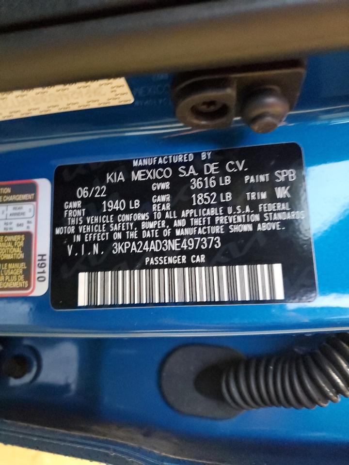 2022 KIA RIO LX VIN:3KPA24AD3NE497373