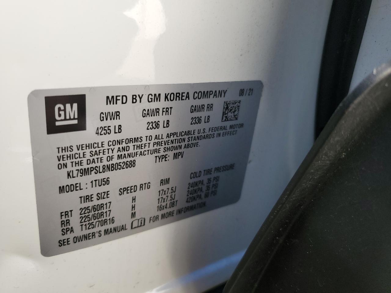 2022 CHEVROLET TRAILBLAZER LT VIN:KL79MPSL8NB052688