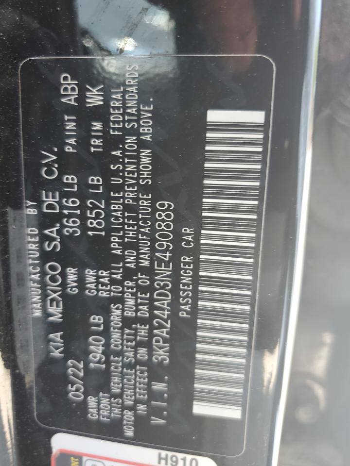 2022 KIA RIO LX VIN:3KPA24AD3NE490889