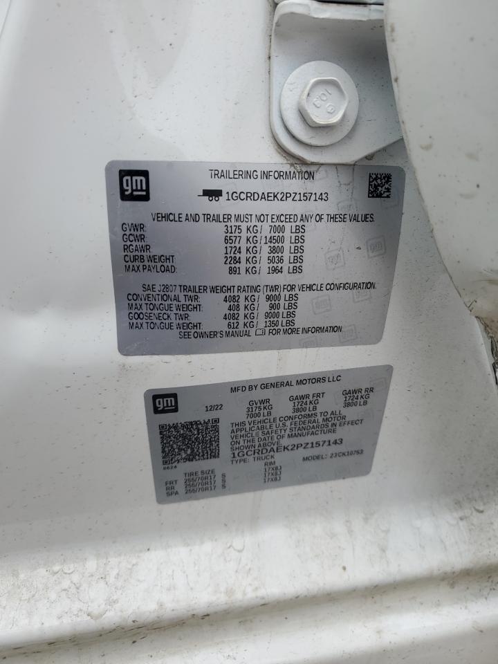 2023 CHEVROLET SILVERADO K1500 VIN:1GCRDAEK2PZ157143