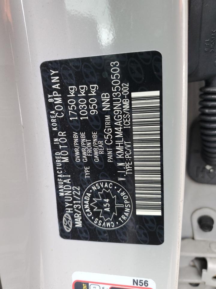 2022 HYUNDAI ELANTRA SEL VIN:KMHLM4AG9NU350503