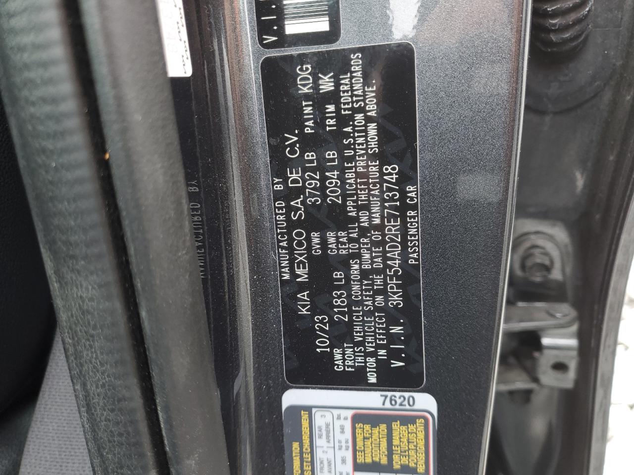 2024 KIA FORTE GT LINE VIN:3KPF54AD2RE713748