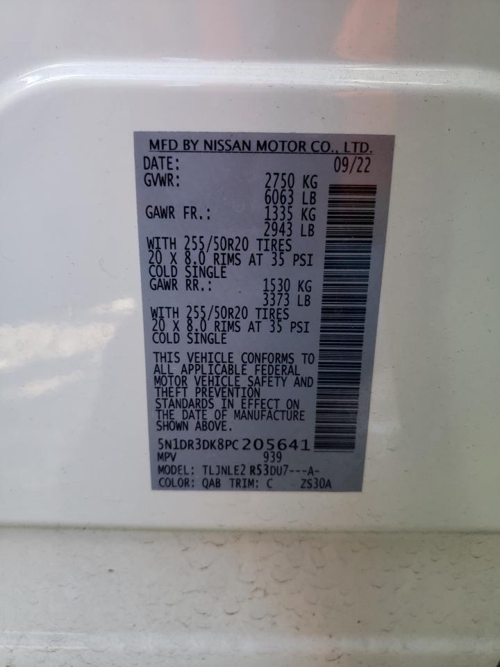 2023 NISSAN PATHFINDER PLATINUM VIN:5N1DR3DK8PC205641