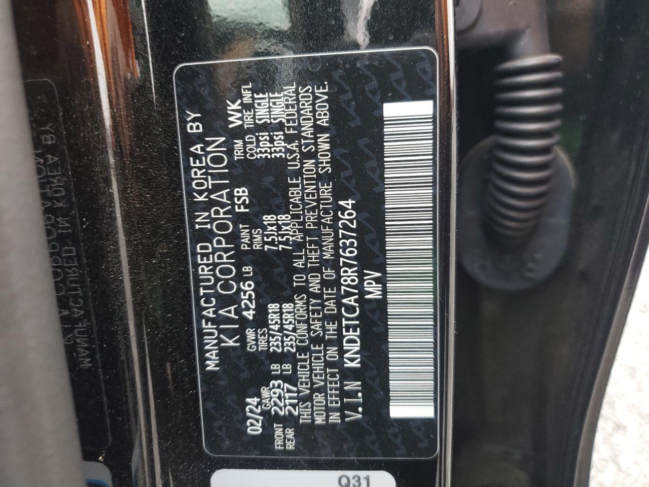 2024 KIA SELTOS SX VIN:KNDETCA78R7637264