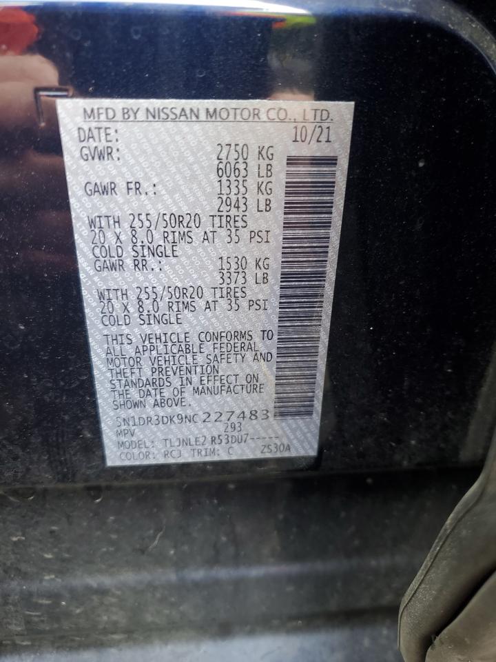 2022 NISSAN PATHFINDER PLATINUM VIN:5N1DR3DK9NC227483