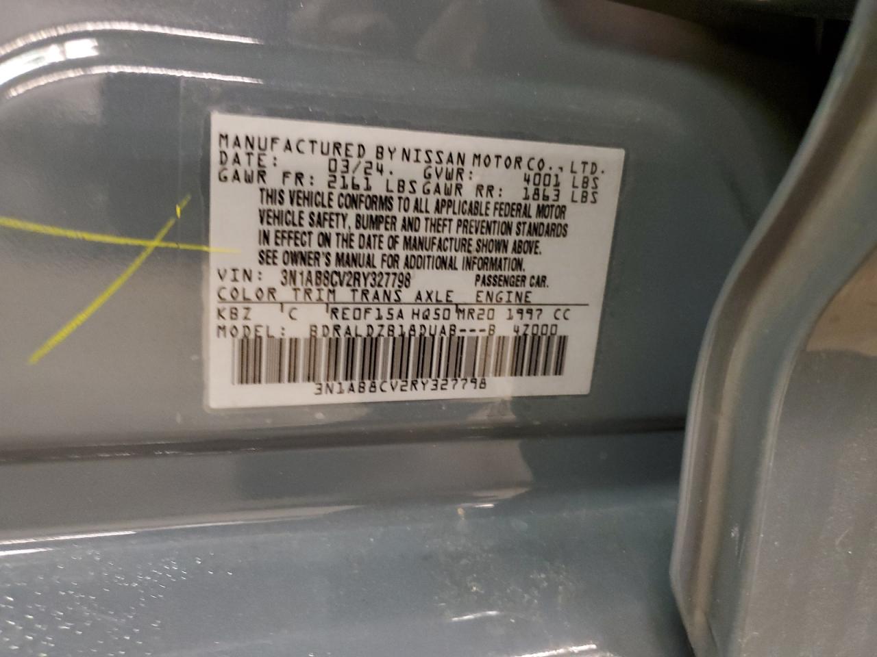 2024 NISSAN SENTRA SV VIN:3N1AB8CV2RY327798