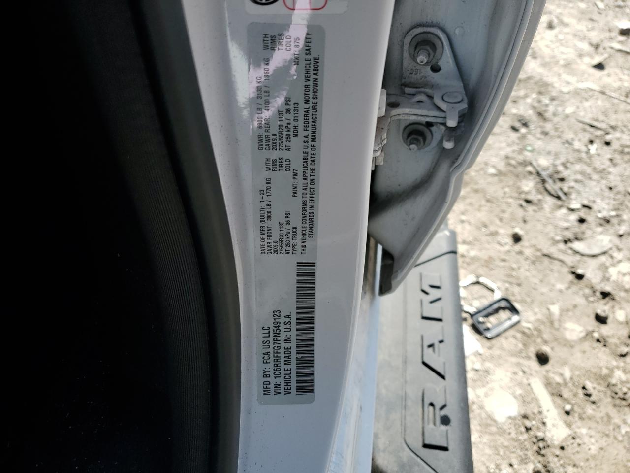 2023 RAM 1500 BIG HORN/LONE STAR VIN:1C6RRFFG7PN549123