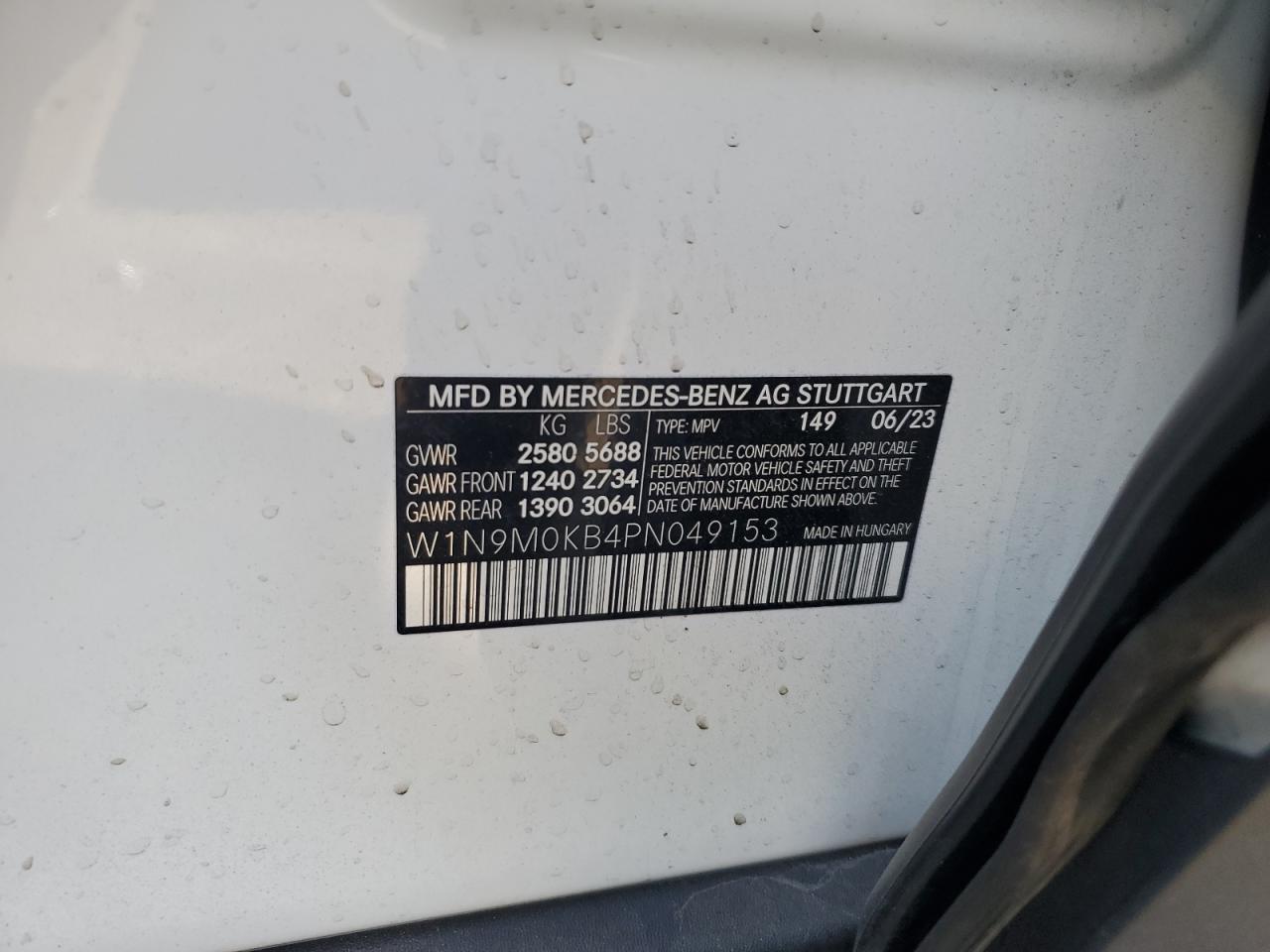 2023 MERCEDES-BENZ EQB 300 4MATIC VIN:W1N9M0KB4PN049153