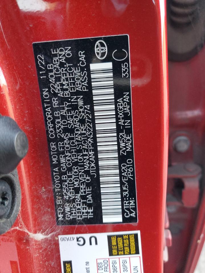 2022 TOYOTA PRIUS PRIME LE VIN:JTDKAMFP9N3227274