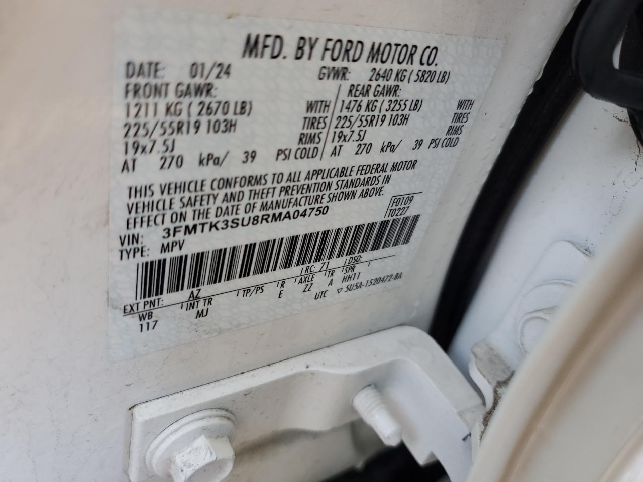 2024 FORD MUSTANG MACH-E PREMIUM VIN:3FMTK3SU8RMA04750