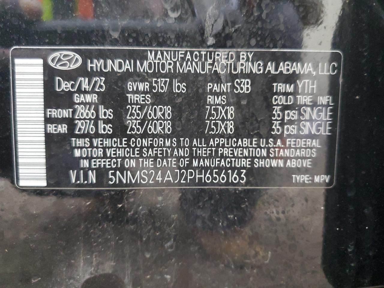 2023 HYUNDAI SANTA FE SEL VIN:5NMS24AJ2PH656163