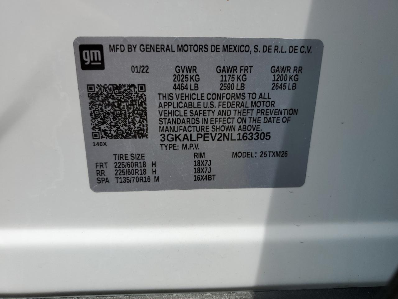 2022 GMC TERRAIN SLT VIN:3GKALPEV2NL163305